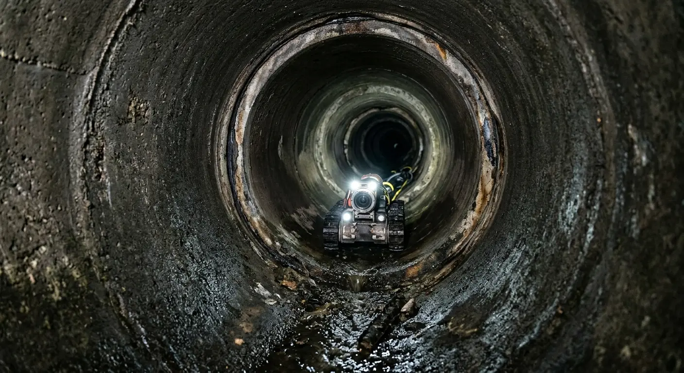 Robotic sewer camera inspecting pipe interior for Drain Snake Service in Alexandria